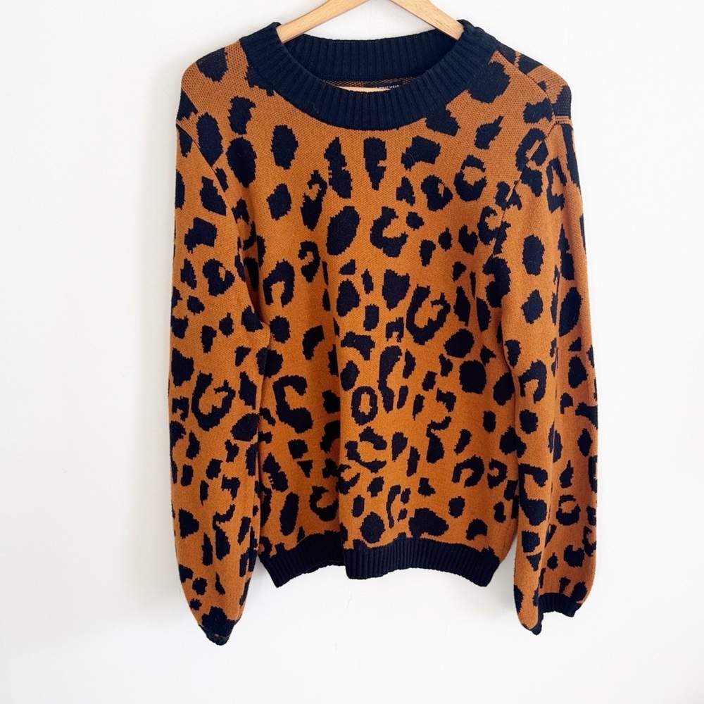 Who what wear leopard animal print long sleeve chunky sweater size XL